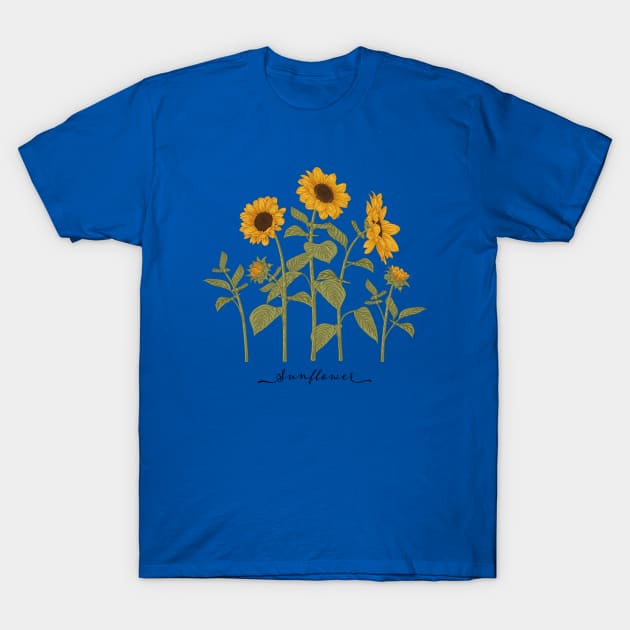 Sunflowers Hand Drawn T-Shirt by Mako Design 